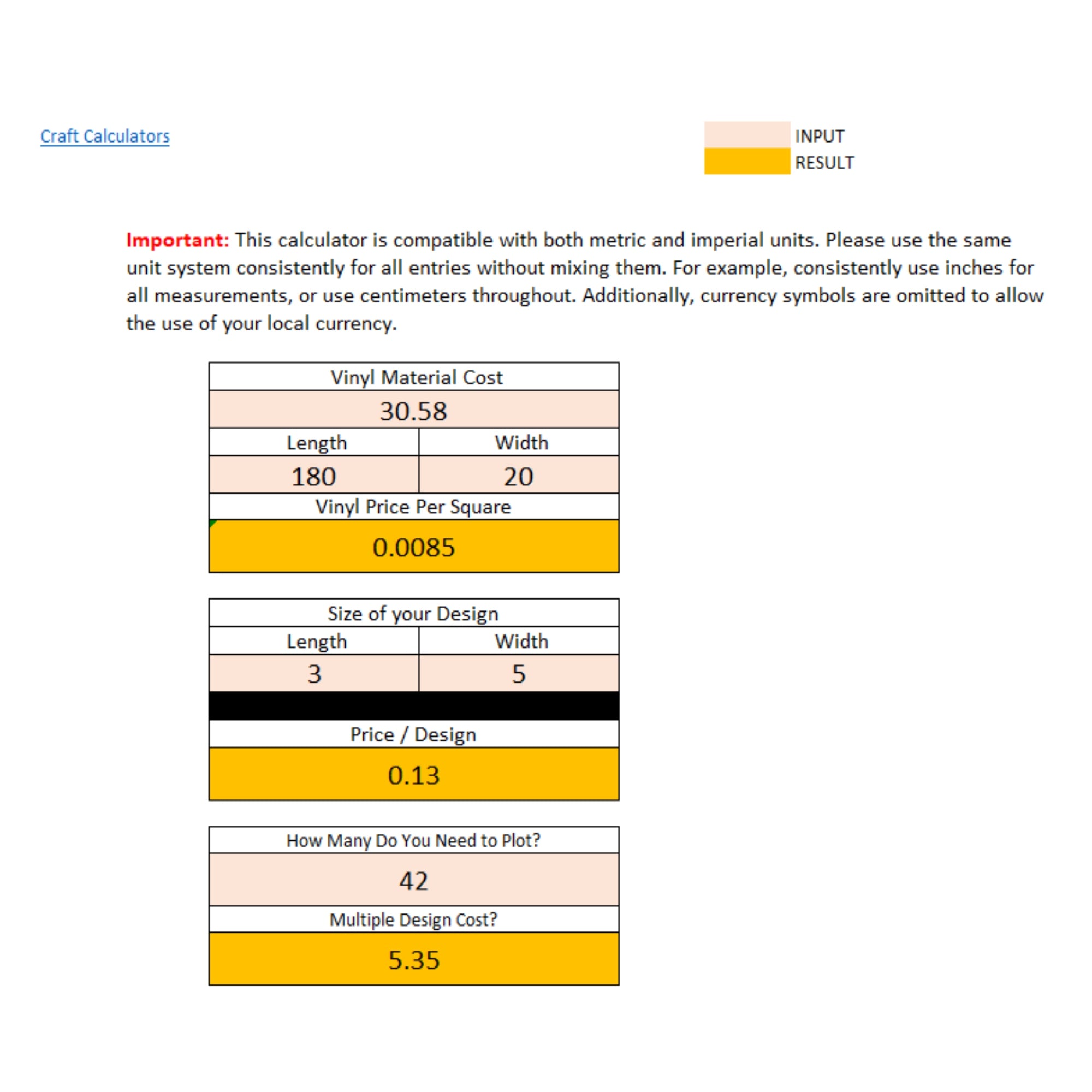Vinyl Material Cost Estimator