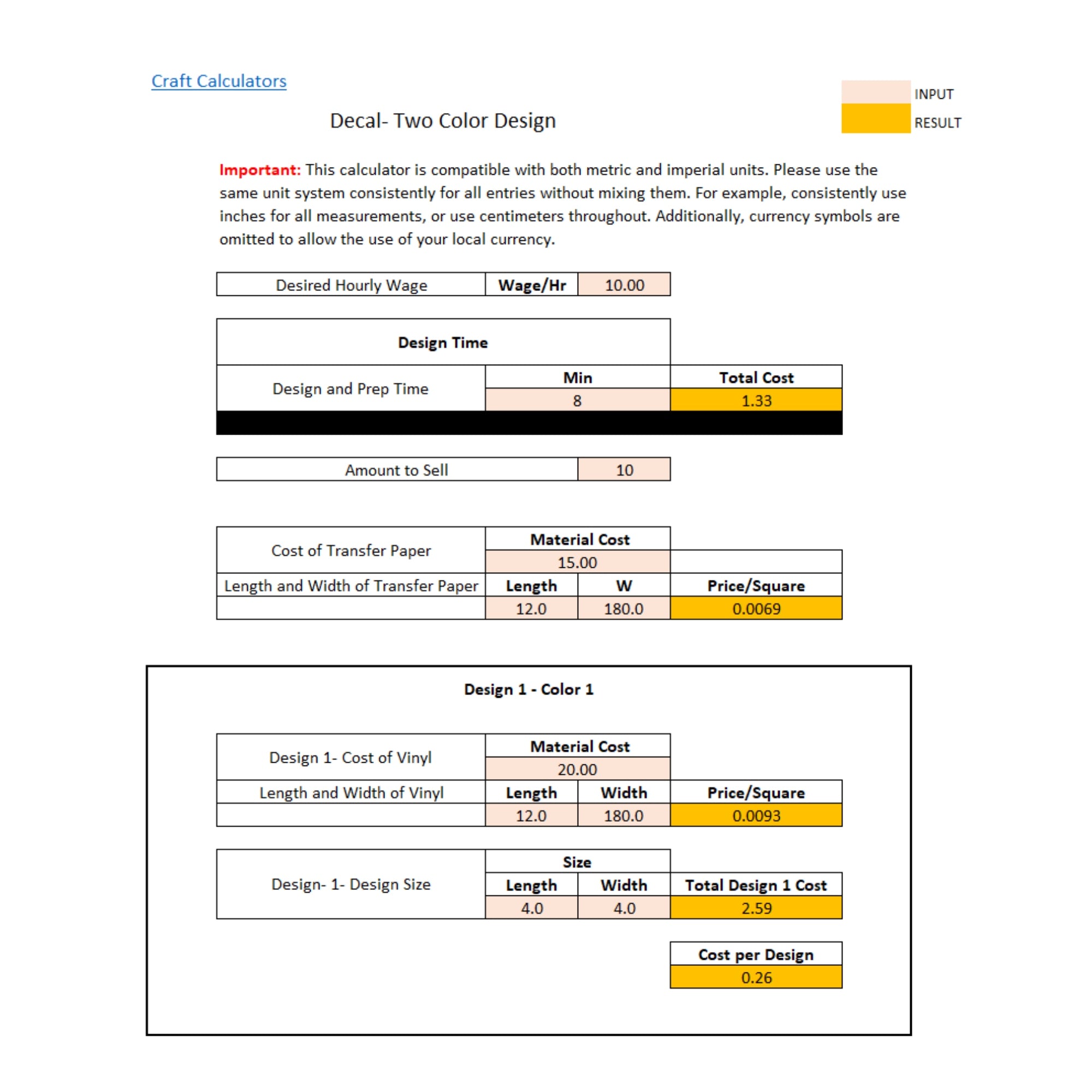 Vinyl Decal Cost Calculator - 2 Color