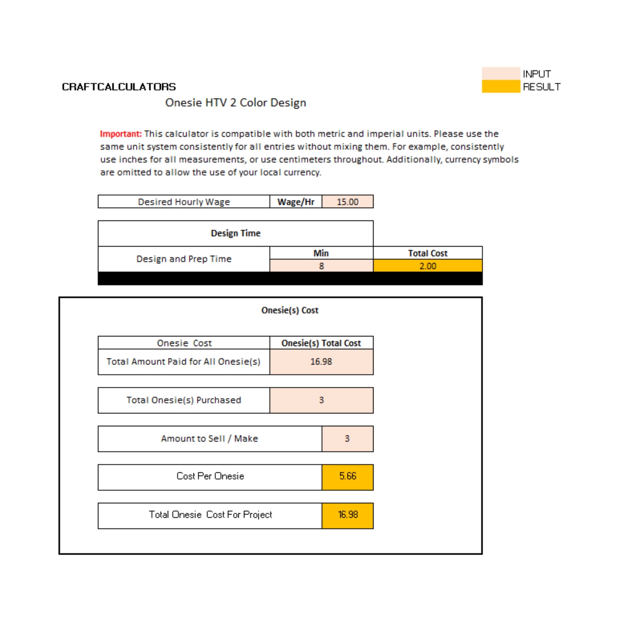 Onesie HTV Two Design Calculator | Dual Baby Onesie Heat Transfer Pricing Tool