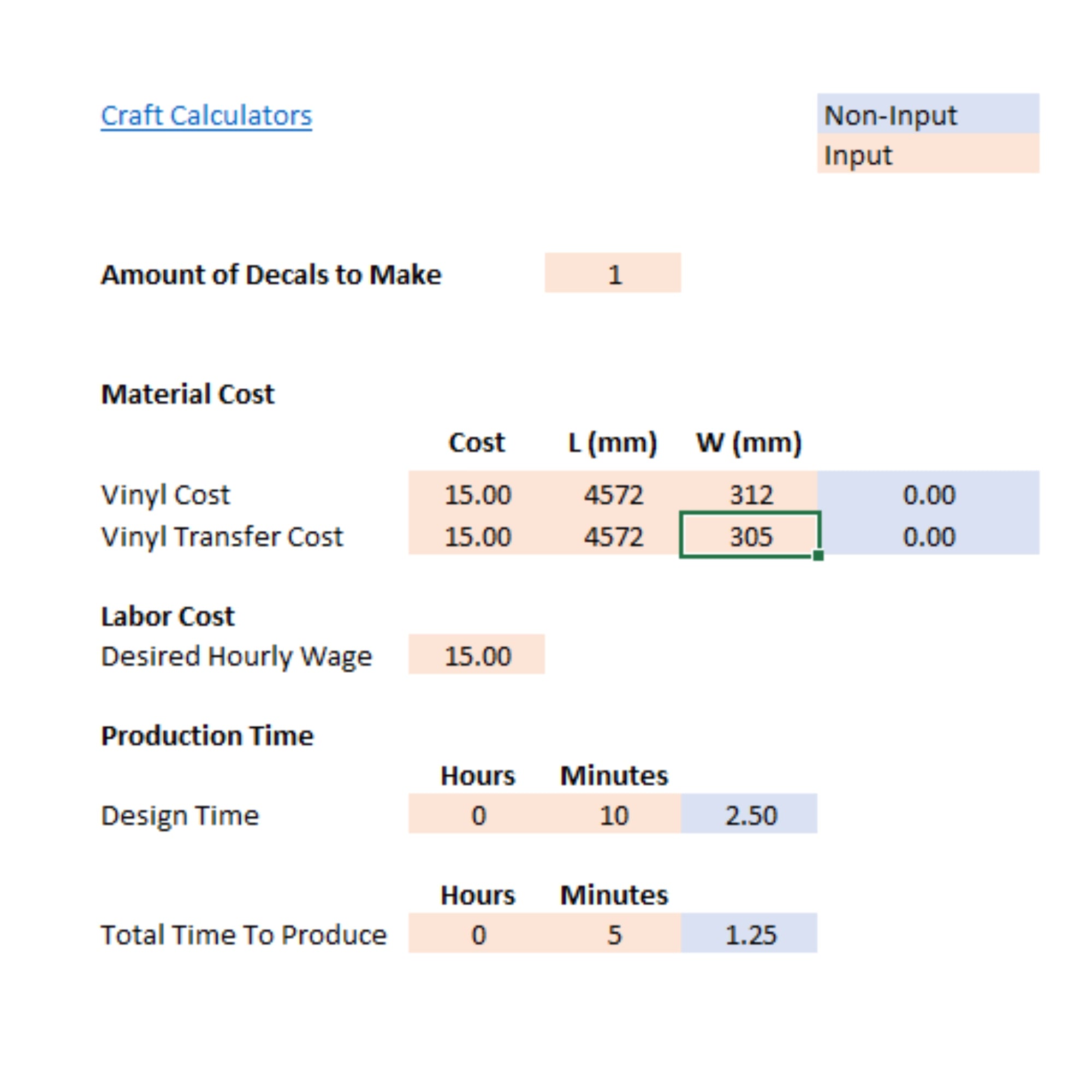 Vinyl Decal Pricing Matrix: Single-Color (Millimeters)