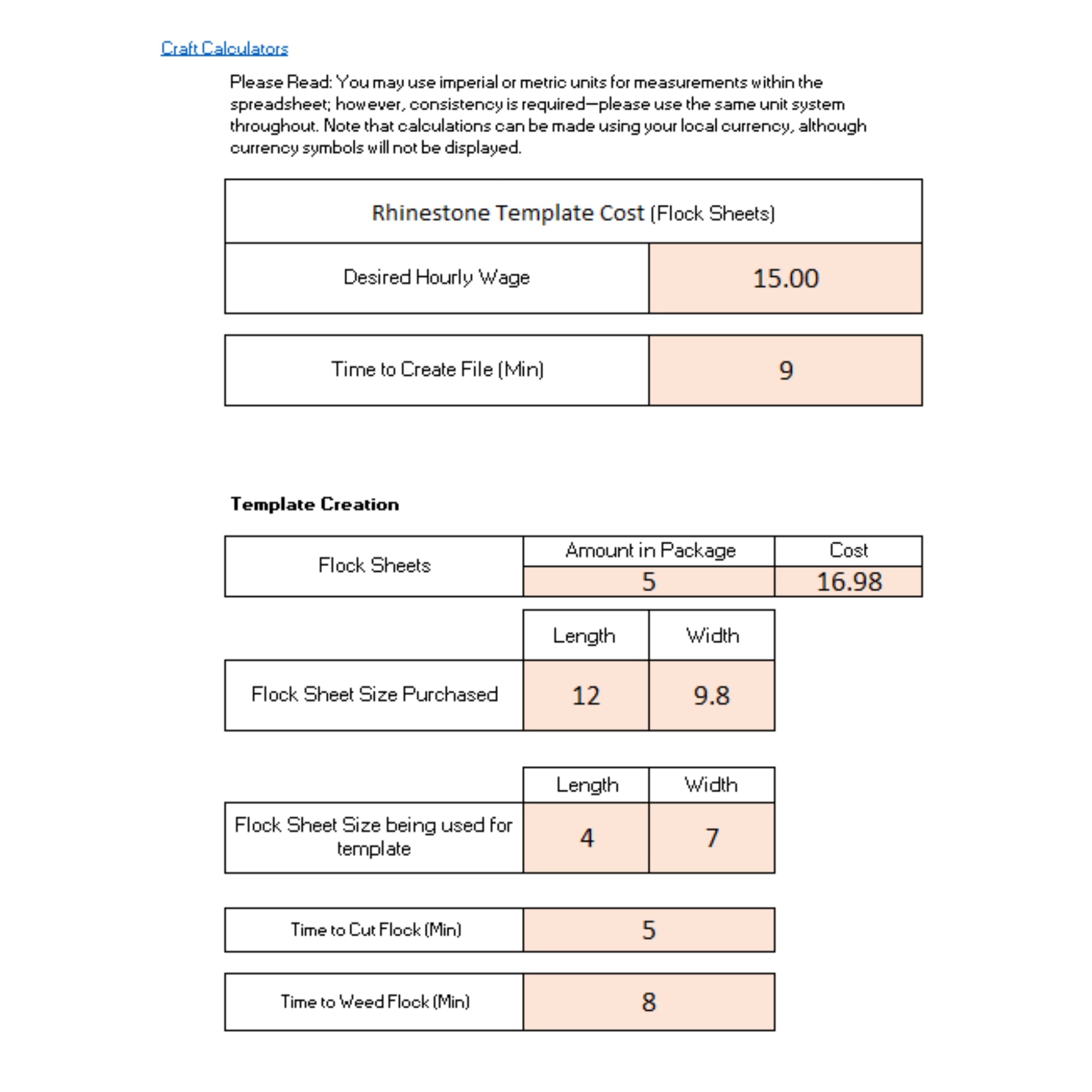 Rhinestone (Flock Sheets) Template Pricing Calculator: Easily Determine Template Costs