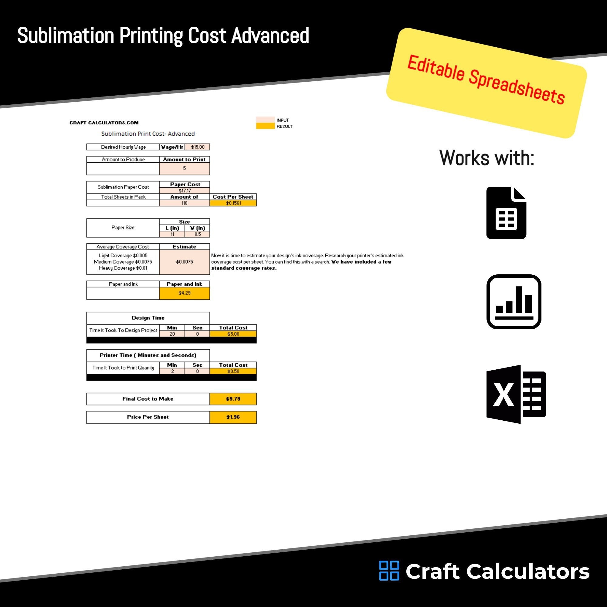 Sublimation Design Cost- Ink Cost- Calculator